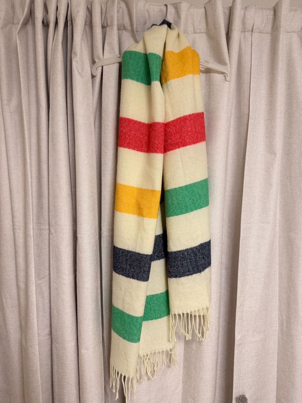 Madison Cream Multicolor Striped Throw with Fringe
